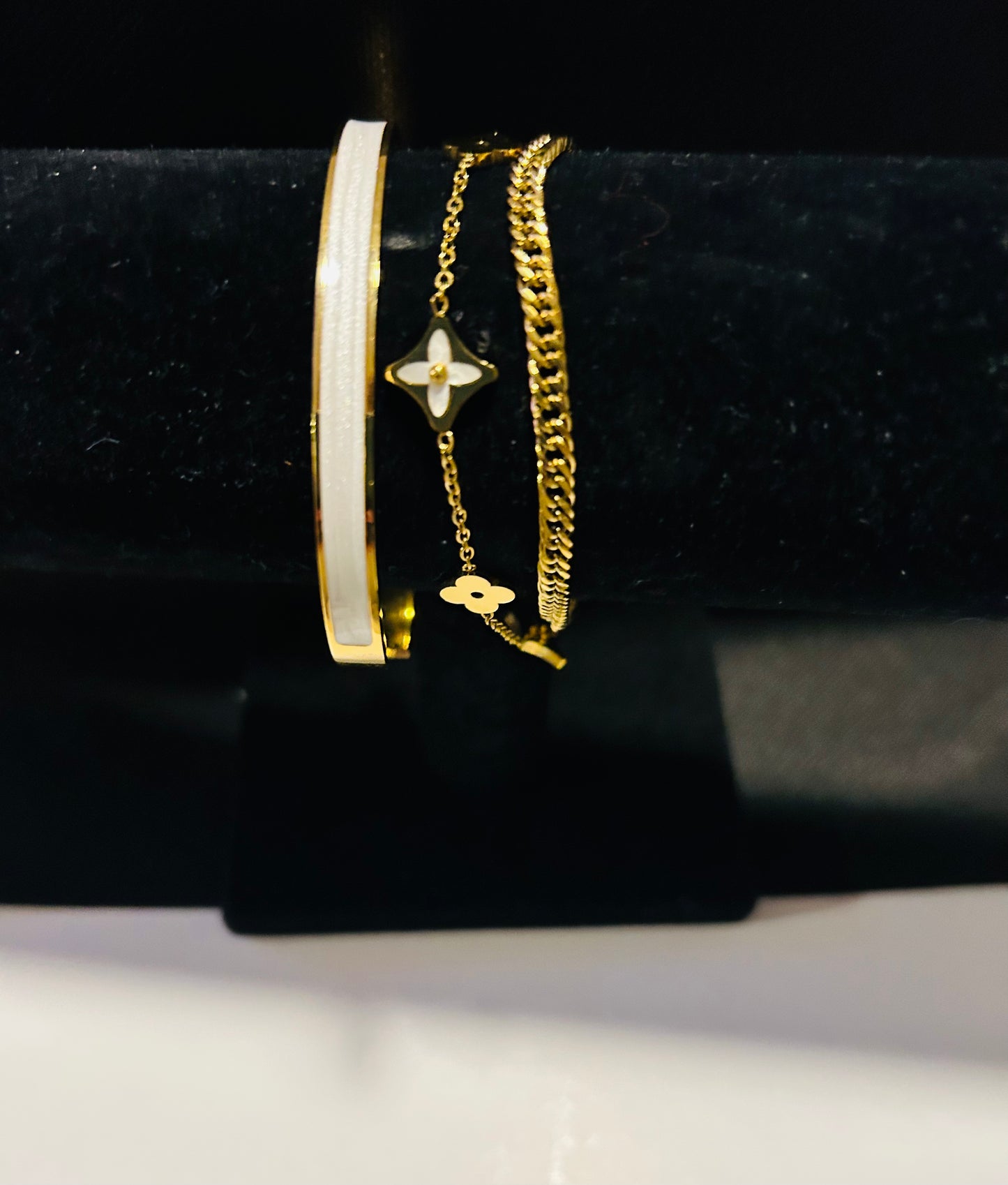 White bangle clover stack